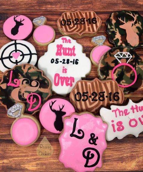 The Hunt is Over bachelorette set by Raining Cookies The Hunt Is Over Bachelorette Party, Custom Wedding Cookies, Groom's Table, Shower Photos, Grooms Table, Wedding Shower Cookies, Bachelorette Cookies, Engagement Cookies, Bridal Cookies