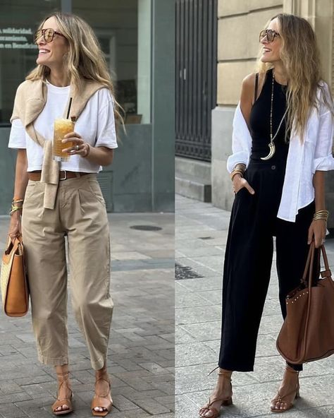 Beige Pants Outfit Summer, White Outfits For Women, Look Boho Chic, Casual Chic Outfits, Stylish Outfits For Women Over 50, Look Office, Easy Summer Hairstyles, Hairstyles Summer, Looks Street Style