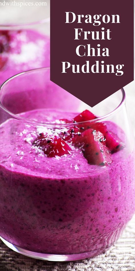 vegan dragon fruit chia pudding served in a glass topped with cubed dragon fruit and desiccated coconut Fruit Chia Pudding, Pudding Recept, Dragonfruit Recipes, Chia Pudding Recipes Healthy, Easy Pudding Recipes, Chia Pudding Recipe, Fruit Pudding, Chia Recipe, Chia Seed Recipes