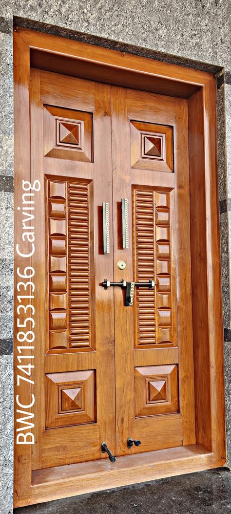 Dable Door Design Modern, Wooden Double Front Doors Kerala, Maindoors Design Modern Double Door, Wooden Double Front Doors Indian, Wooden Double Front Doors Entrance, Main Double Door Design Entrance, Double Door Design Wood Jali, Front Double Door Design Wood Indian, Maindoors Design Modern