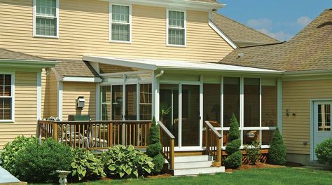 Sunroom with Single-Slope Roof Sunroom Conversion, Aluminum Sunroom, Screen Porch Panels, Four Season Sunroom, Slope Roof, 4 Season Room, Four Seasons Room, Sunroom Addition, Sunroom Ideas