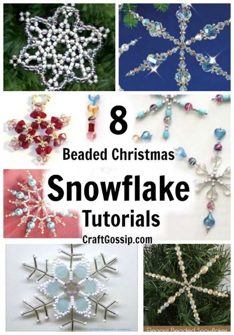 These beaded snowflakes are a great little craft project to keep you busy on winter nights, sit by the fire, the tv and thread beads whilst enjoying a Hallmark Christmas movie.  Have I set the scene? These snowflakes are all … Read More... Homemade Beaded Christmas Ornaments, Crystal Bead Snowflake Ornament, Diy Bead Snowflakes, Using Beads To Decorate, Xmas Beading Patterns, Beaded Snowflake Pattern, Free Beaded Snowflake Patterns, Craft Beads Ideas, Wire Christmas Ornaments Diy Beaded Snowflake