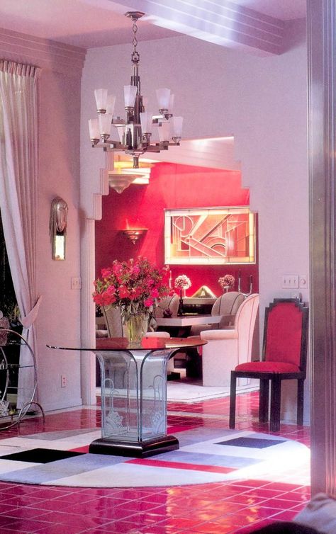 80s Art Deco Revival Vaporwave House, Vintage Bedrooms, 80s Deco, House In Malibu, 1980s Interior, Art Deco House, 1980s Decor, Historic Interiors, 90s Interior