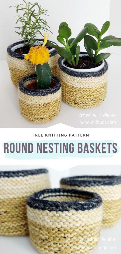 Knit Round Baskets Easter Knits, Diy For The Home, Yarn Baskets, Diy Knitting Projects, Quick Knitting Projects, Crochet Storage Baskets, Nesting Baskets, Crochet Shoes Pattern, Easy Knitting Projects