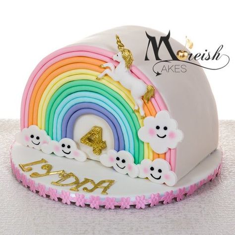 Birthday Cakes — Moreish Cakes Unique Cake Shapes, Half Rainbow Cake, Shaped Cakes Ideas, Unicorn Shape Cake, Rainbow Shape Cake, Unicorn Shaped Cake, Rainbow Shaped Cake, Half Way To One Cake, Rainbow Birthday Cakes