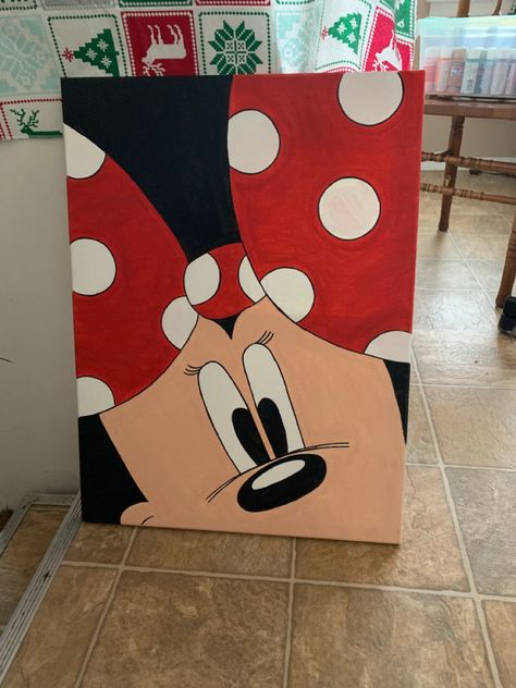 Minnie Mouse Painting On Canvas Easy, Easy Disney Paintings For Beginners, Minnie Mouse Painting On Canvas, Disney Acrylic Painting Easy, Disney Character Paintings On Canvas, Disney Paintings Easy, Minnie Mouse Painting, Mickey Mouse Painting, Minnie Mouse Canvas