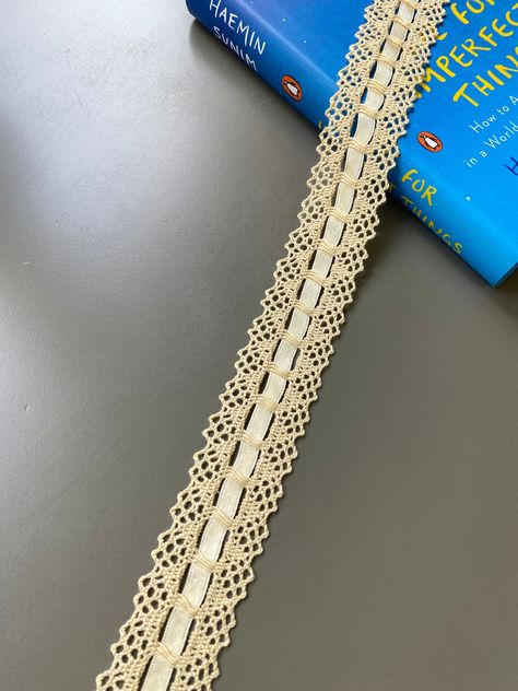 Yellow cream beading cotton cluny lace trim with ribbon, 1 3/8" 3.5cm wide, torchon lace,crochet lace, heirloom lace by BoldEagleTrims on Etsy Torchon Lace, Cluny Lace, Yellow Cream, Lace Crochet, Lace Trims, Crochet Lace, Lace Trim, Beading, Accessory Gift