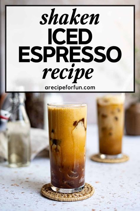 This double shot iced shaken espresso is a homemade version of a coffeehouse favorite! The best part is that it is easily customizable to your preferences, and you can make it in a matter of minutes! It uses homemade simple syrups so there are real ingredients in your finished coffee, making it taste better than ever! Shaken Espresso At Home, Shaken Espresso Recipe, Iced Shaken Espresso, Seasonal Coffee Drinks, Espresso Recipe, Espresso Drink Recipes, Espresso Drink, Homemade Latte, Shaken Espresso