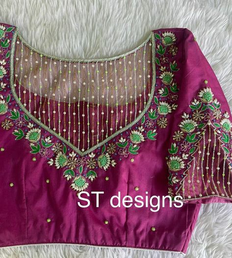 Maggam Back Neck Designs, Maggam Work Blouse Designs With Net, Net Aari Work Blouse Designs Full Hand, Maggam Work Blouse Designs Latest Simple Thread Work, Half Hands Maggam Work Blouses, Maggam Work Blouse Designs Latest For Pattu Sarees Simple, Net Work Blouse Designs Latest, Neted Blouse Designs Latest, Net Maggam Work Blouses