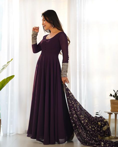 Comment “Link” To Get Details In DM 💜 Wine Pure Soft Fox Georgette Anarkali Suit Set With Huge Flair, Dupatta & Pant Search “KB 241” On Our Website To Shop 👗 Hurry, Book Fast To Make This Festival Season Unforgettable ✨ Shop Now From www.BahuPalace.com Link In Bio DM/WhatsApp Us At +91 9409911700 💖 Take Screenshot & Send Us To WhatsApp For More Details! Which One You Want To Buy/Inquiry? 🙈 100% Quality Assured Premium Product With Pocket Friendly Price | Free Express Shipping | Cash On D... Georgette Anarkali Dress, Purple Anarkali, Salwar Kameez Mens, Georgette Anarkali Suits, Patiyala Dress, Purple Bottom, Georgette Anarkali, Lehenga Suit, Dress With Embroidery