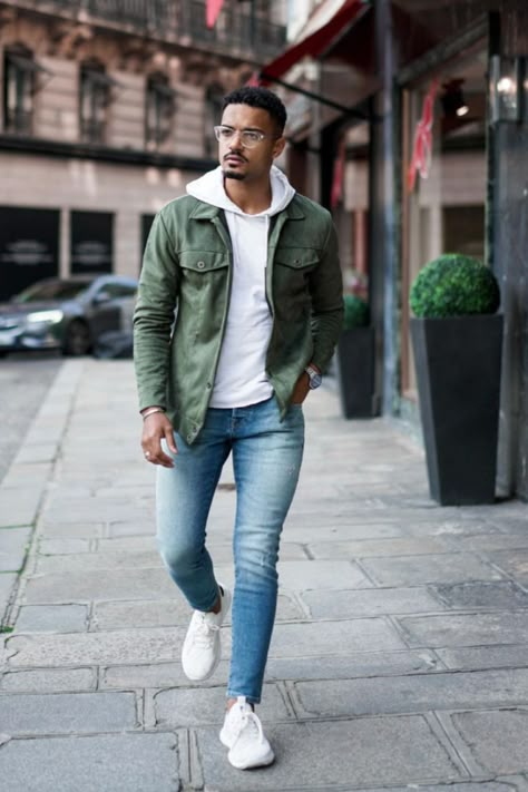 Green Jeans Outfit Men, Green Jacket Outfit Men, Aesthetic Jeans Outfit, Aesthetic Jeans, Hoodie Outfit Men, Mens Vest Fashion, Young Mens Fashion, 2025 Style, Jordan Style