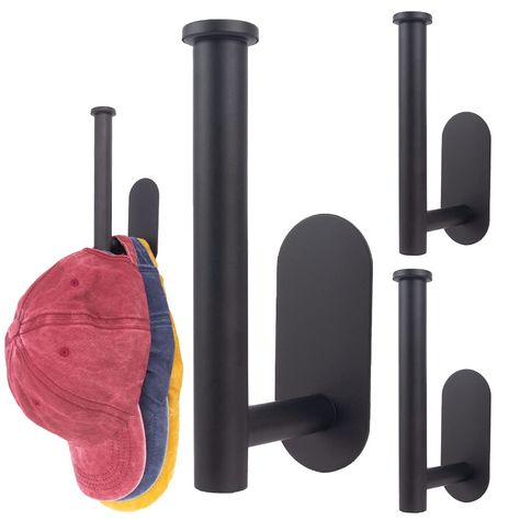 SOEWIOU 3 Pcs Hat Rack for Baseball Caps, Multi-Function Hat Storage Organizer Hanger, Self Adhesive 304 Stainless Steel Hat Holder Paper Towel Holder for Closet Door Bedroom Bathroom Laundry (Black) Ball Cap Organization, Baseball Cap Display Ideas Wall, Hat Holder Ideas, Closet Door Bedroom, Baseball Hat Racks, Hat Hangers, Watches Bracelets, Cap Organizer, Modern Hat