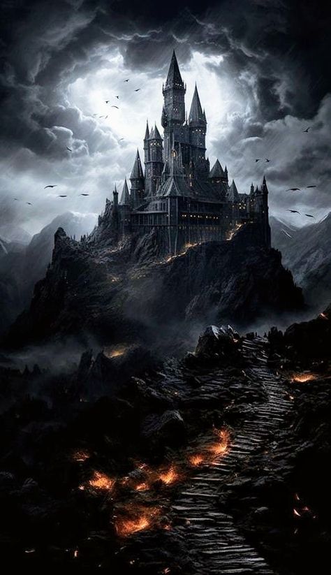 Horrible Wallpaper, Dark Castle Aesthetic Interior, Horror Castle, Haunted Castles, Vampire Castle, Dracula Castle, Tree Painting Canvas, Creepy Houses, Dark Castle