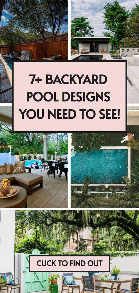 7 backyard pool designs Large Fiberglass Pools, Cowboy Pools Ideas, Backyard With Pool Ideas Landscapes, Cool Pool Designs, Privacy Fence Around Pool, L Shaped Pool With Tanning Ledge, Raised Pool Ideas, Pool Designs With Hot Tub, Backyard With Pool Ideas