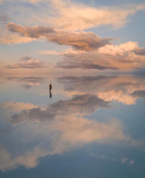 Bolivian Salt Flats, Walking On A Dream, Water Aesthetic, Flat Photo, Reflection Photography, Self Portraits, Salt Flats, Walk On Water, Magic Aesthetic