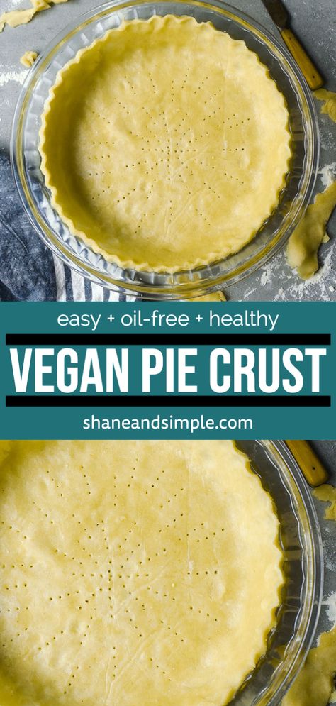 This easy Vegan Pie Crust is tender and oil-free. Made in 1 bowl with only 4 ingredients and ready in about 15 minutes. Perfect for sweet or savory pies. Healthy Pie Crust, Vegan Pie Crust Recipe, Oil Pie Crust, Healthy Pies, Vegan Pie Crust, Gluten Free Pie Crust, Easy Pie Crust, Vegan Pie, Gluten Free Pie