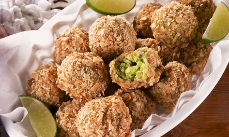 Deep Fried Guac Is The Most Extra Snack EverDelish Fried Guacamole, Fried Avocado, Mexican Food Recipes Appetizers, Keto Appetizers, Mexican Appetizers, Guacamole Recipe, Food Staples, Fried Food, Clean Eating Snacks