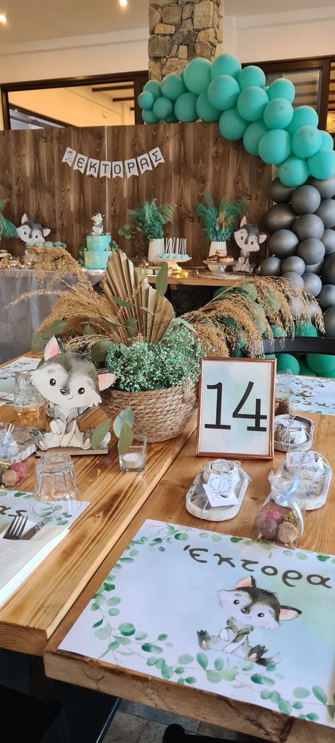 Wolf Theme Birthday Party, Wolf Birthday Decorations, Wolf Party Decorations, Wolf Theme Baby Shower Ideas, Wolf Centerpiece, Wolf Nursery Theme, Wolf Theme Party, Woodland Baby Shower Centerpieces Boy, Wolf Baby Shower Theme