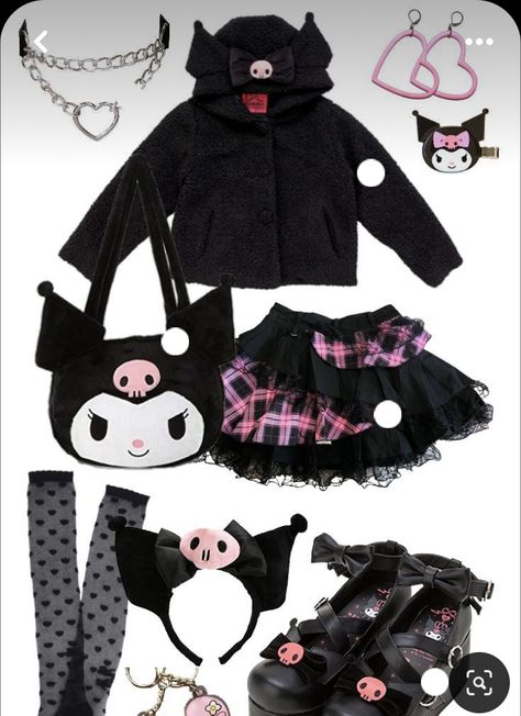 Kuromi Aesthetic Outfit, Kuromi Outfit, Kuromi Clothes, Sanrio Outfits, Sanrio Clothes, Vintage Upcycle, Kawaii Outfit Ideas, Kitty Clothes, Hello Kitty Clothes