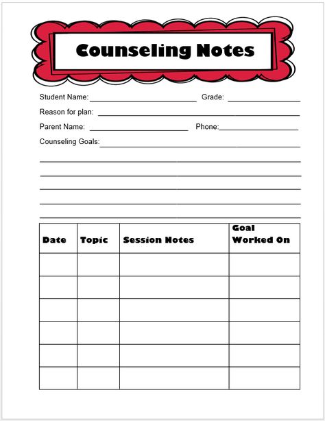 Case Notes Template, Counseling Notes, Counseling Organization, Counseling Forms, Middle School Counselor, School Counselor Resources, School Counsellor, School Counseling Office, Notes Templates