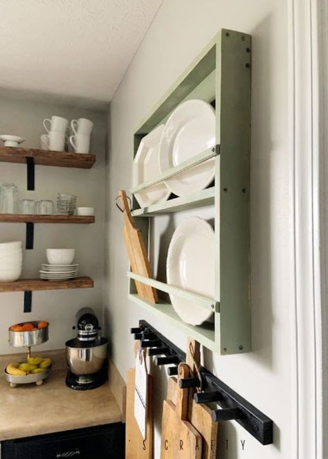 Wall Mount Dish Rack, Shelf For Dishes, Wall Mounted Plate Rack, Wall Mounted Dish Rack, Wall Mount Plate Rack, Shelves Design Ideas, Kitchen Shelf Design, Apt Kitchen, Diy Farmhouse Kitchen