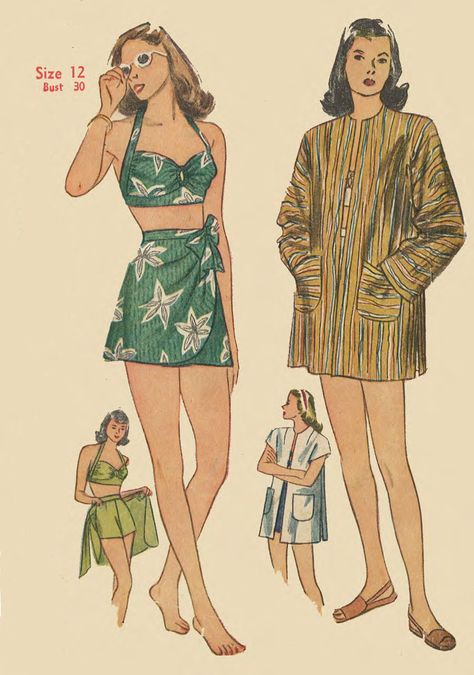 Halter Neck Bra, Bathing Suit Patterns, 1950s Sewing Patterns, Vintage Bathing Suits, Design Moda, Suit Pattern, Wrap Around Skirt, Simplicity Sewing, Couture Vintage