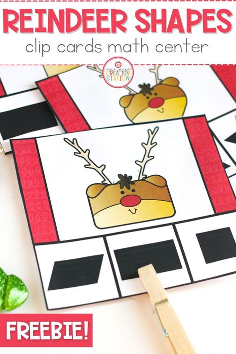 This FREE, low prep, reindeer themed, 2D shape activity is a must have in your math centers this holiday season. For more holiday math fun, check out Mrs. Jones Creation Station. Reindeer Math Preschool, Preschool Reindeer Activities, Reindeer Activities Preschool, Reindeer Preschool, Reindeer Shapes, Shapes Math, Education Printables, 2d Shapes Activities, Shape Activities Preschool