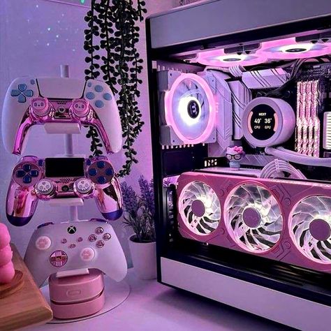 Upgrade your gaming setup with the irresistibly cute and pink kawaii gaming PC case. Unleash your inner gamer with a touch of charm and make your rig the envy of your gaming friends. 🌸🕹️ #GamingPC #Kawaii #PinkCase Hyte Y60, Gaming Setup Bedroom, Pc Decoration, Games Room Inspiration, Pc Tower, Gaming Case, Gaming Desk Setup, Pc Builds, Gaming Pc Build