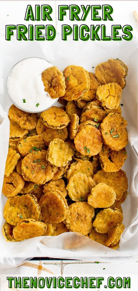 Light, tangy, and crispy, Air Fryer Fried Pickles are healthier than the restaurant version. Serve them up with a side of ranch and some juicy burgers for a fun date night or family meal! Air Fried Pickles Easy, Air Fried Fried Pickles, Fried Pickles Recipe Air Fryer Easy, Healthy Air Fryer Pickles, Best Fried Pickles Recipe Air Fryer, Oven Fried Pickles Recipe, Air Fryed Pickles Recipe, Fried Pickles Air Fryer Recipes, Air Fryer Pickles Recipes