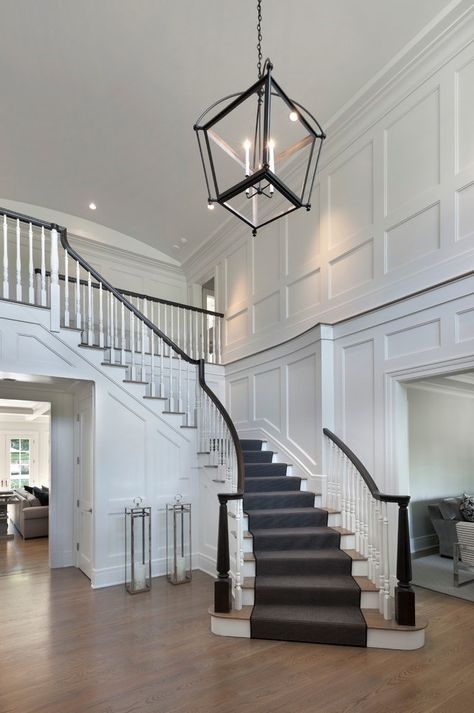 design dilemma – decorating a two story entry foyer Foyer Ideas Entryway, Wainscoting Ideas, Foyer Staircase, Entry Stairs, Two Story Foyer, Foyer Lighting, Foyer Decorating, Foyer Design, Floor To Ceiling