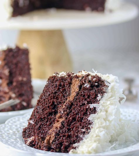 Chocolate Coconut Cake Coconut Layer Cake, Chocolate Coconut Cake, Cake Recipes At Home, Inside Cake, Chocolate Ganache Frosting, Coconut Cake Recipe, Coconut Frosting, Coconut Chocolate, Bowl Cake