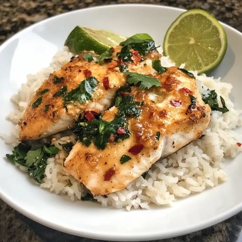 Lime Fish Recipe, Coconut Lime Sauce For Fish, Fish Over Rice, Elegant Fish Recipes, Coconut Lime Fish With Avocado Salsa, Coconut Fish Recipes, Fish With Rice Recipes, Fish With Coconut Milk Recipe, Florida Fish Recipes