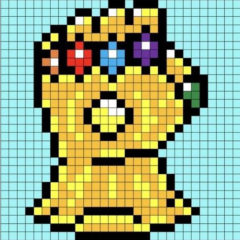 Gauntlet Pattern, Marvel Thanos, Hama Art, Infinity Gauntlet, Graph Crochet, Easy Pixel Art, Pixel Art Templates, Hama Beads Design, Pixel Drawing