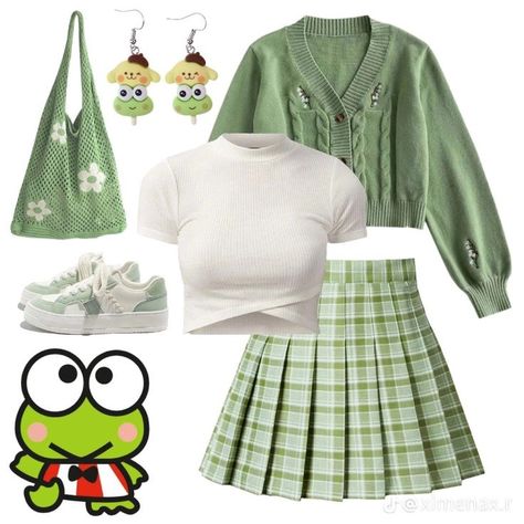 Infp Outfit Aesthetic, Keroppi Outfit, Sanrio Moodboard, Juniper Core, Sanrio Dress, Sanrio Outfits, Character Inspired Outfits, Anime Inspired Outfits, Casual Cosplay