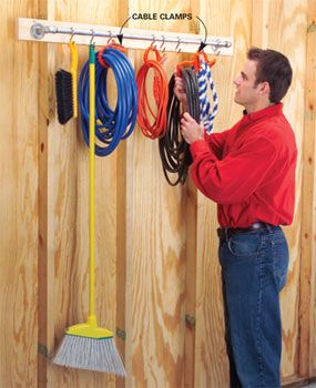 DIY version of the expensive garage stuff…maybe?----I used this idea for our keys, long spoons, etc. Small Laundry Room Organization, Room Storage Diy, Tool Hangers, Shed Organization, Garage Organize, Garage Shed, Diy Garage Storage, Garage Makeover, Garage Shop