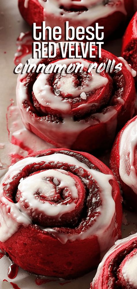 Red Velvet Cinnamon Rolls [145 Minutes] – Chasety Red Velvet French Toast, Red Velvet Cinammon Roll, Red Velvet Cinnamon Rolls From Scratch, Peppermint Cinnamon Rolls, Red Velvet Cinnamon Rolls Recipe, Nice Desserts, Red Velvet Roll, Red Velvet Donut, Red Velvet Cinnamon Rolls