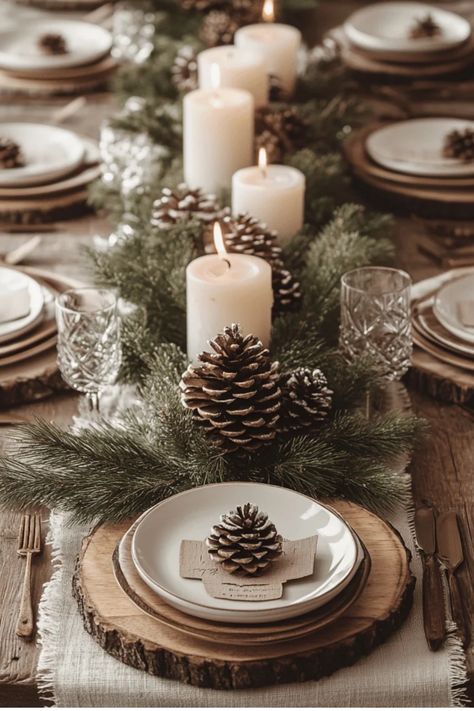 Modern & Traditional Christmas Table Settings Guide | 15 gorgeous ideas to make your holiday dinner Instagram-worthy! Includes shopping lists and step-by-step styling tips for each look. Perfect for holiday hosts! Some of the links in my articles are affiliate links. If you make a qualified purchase from one of my links I will make a small commission at no cost to you. Thank you for your support!!! Hygge Table Setting, Xmas Dinner Table Decoration Simple, Winter Table Settings Dinner Parties, Simple Natural Christmas Table Setting, Christmas Dining Tables, Christmas Table For Two, Minimalist Christmas Table Setting Ideas, Winter Table Settings Ideas, Minimalist Christmas Table Decor