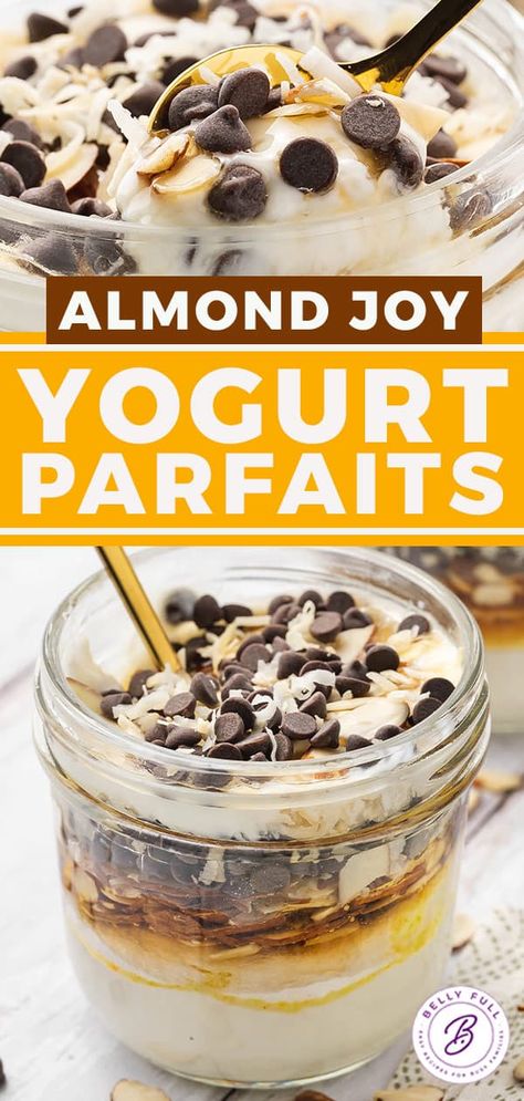 Yogurt Parfait Recipe Ideas, Yogurt Parfait Desserts, Yogurt Jars Healthy Breakfasts, Yogurt Parfait Recipe Healthy, Healthy Dessert Parfait, Healthy Almond Joy Bars, Panera Yogurt Parfait Recipe, Healthy Yogurt Parfaits, Frozen Yogurt Fruit Cups