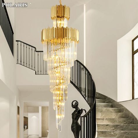 Long Light Fixture, Indoor Staircase, Luxury Hotels Lobby, Luxury Staircase, American Fridge, Loft Light, Hallway Light Fixtures, Metal Light Fixture, Double Mirror