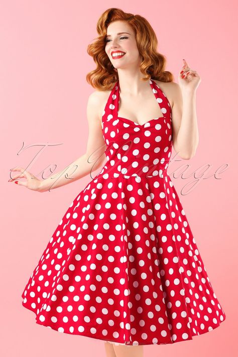 1950s Polka Dot Dress, 50s Polka Dot Dress, Red Polka Dot Dress Vintage, 50s Party Outfit, 50’s Outfits, Outfit 50s, Polka Dot Dress Outfit, 60s Party Dress, Stile Pin Up