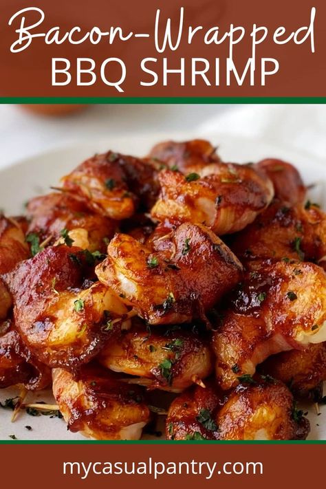 Shrimp Bbq Recipes, Bacon Wrapped Shrimp Appetizers, Wrapped Shrimp, Bacon Wrap Shrimp Recipes, Bbq Appetizers, Bacon Wrapped Shrimp, Delicious Appetizers, Bbq Shrimp, Shrimp Appetizers