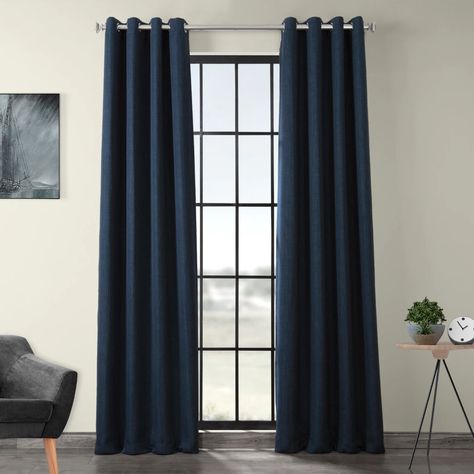 Indigo Faux Linen Grommet Room Darkening Curtain Linen Blackout Curtains, Half Price Drapes, Bedrooms Ideas, Darkening Curtains, Modern Curtains, Room Darkening Curtains, Colorful Curtains, Linen Curtains, Grommet Curtains