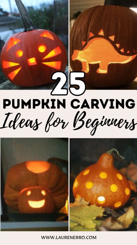 25 Pumpkin Carving Ideas For Beginners - Lauren Erro Easy Diy Pumpkin Carving, Easy Pumpkin Carvings For Kids, Easy Pumpkins To Carve, Easy Halloween Pumpkin Ideas, Pumpkin Carving Ideas Basic, Pumpkin Carving Ideas Toddler, Fancy Pumpkin Carving Ideas, Easy Cool Pumpkin Carving Ideas, Pumpkin Carving Kids Easy