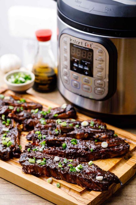 Addictive Instant Pot Korean Short Ribs (ERMAHGERD!) - Miss Wish Pork Short Ribs Recipe Instant Pot, Instapot Short Ribs, Short Ribs In Pressure Cooker, Korean Beef Ribs Instant Pot, Korean Short Ribs Recipe Instant Pot, Korean Pork Ribs Instant Pot, Pressure Cooker Short Ribs Instant Pot, Short Ribs In Instant Pot, Korean Short Ribs Instant Pot