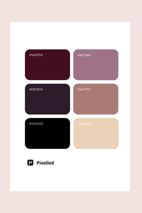 This sophisticated palette blends deep shades of charcoal and burgundy with muted tones of mauve and taupe, accented by soft, creamy hues. Perfect for conveying elegance and depth in design. Purple Pallete Color Combinations, Mauve Color Combinations, Brown And Purple Aesthetic, Purple Pastel Color Palette, Mauve Color Palette, Brown Bouquet, Purple Moodboard, Yoga Branding Design, Color Scheme Generator