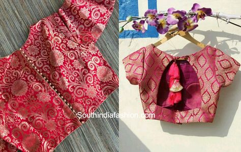 Blouse Designs For Brocade Blouse, Blouse For Plain Saree, Fancy Blouse Designs Boat Neck, Banarsi Blouse Design Latest, Brocade Blouse Designs Pattern Fashion Styles, Banarsi Blouse Design, Banaras Blouse Designs Latest, Blows Design, Blouse Degine