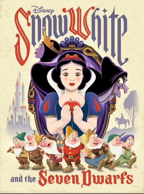 New Rewards! Bring home this unique poster of the first Disney princess by reknown artist Eric Tan: http://www.disneymovierewards.go.com/rewards/dmr-excl-poster-snow-white-eric-tan-8338?cmp=DMR|PIN|Reward|EricTanSnowWhite Snow White 1937, Snow White Movie, First Disney Princess, Disney Movie Posters, Snow White Seven Dwarfs, Animation Disney, Snow White Disney, Images Disney, Disney Posters