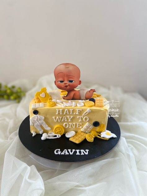 Half Cakes Ideas, 6month Birthday Cake, Half Birthday Cakes For Boys, Cake For 6 Months Baby Boy, 6 Month Cake Ideas, 6 Month Birthday Cake Boy Baby, Half Way To One Cake Boy, Half Cake Birthday 6 Months Boy, 1/2 Birthday Cake 6 Months Boy