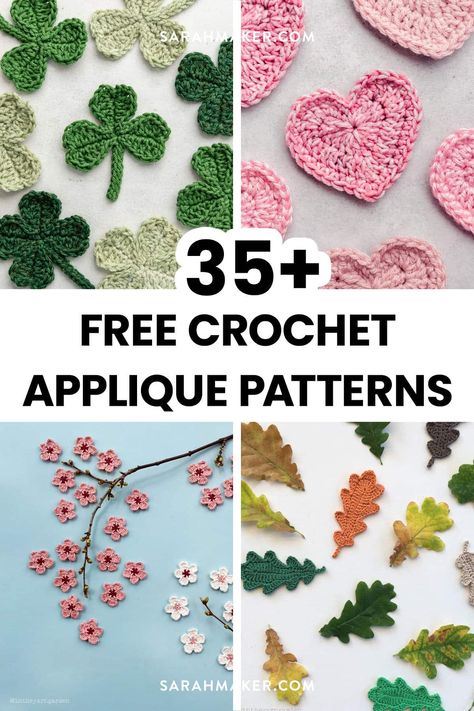 35+ Free Crochet Applique Patterns for Beginners Crochet Cupcake Applique Free Pattern, How To Crochet Applique, Quick Crochet Applique, Crochet Worm Applique, Tiny Crochet Applique, Clover Granny Square Pattern, Crochet Horseshoe Pattern Free, Free Crochet Motif Patterns, Crochet Leaf Applique