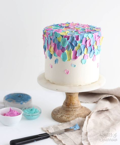 How To Make A Spatula Painted Cake - Sugar & Sparrow 1st Birthday Smash Cake, Smash Cake Recipes, Painted Wedding Cake, Birthday Smash Cake, Cake Decorating For Beginners, Ombre Cake, Cake Trends, Painted Cakes, Holiday Cakes